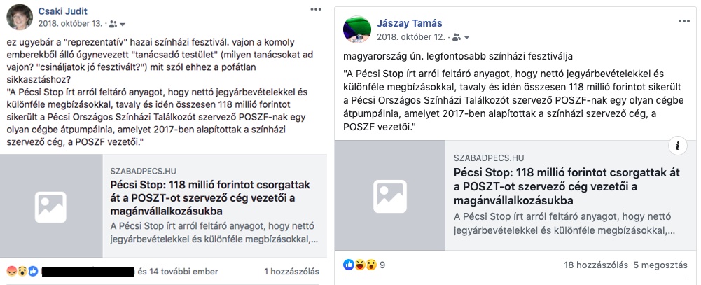 Csáki Judit és Jászay Tamás Facebook-bejegyzése