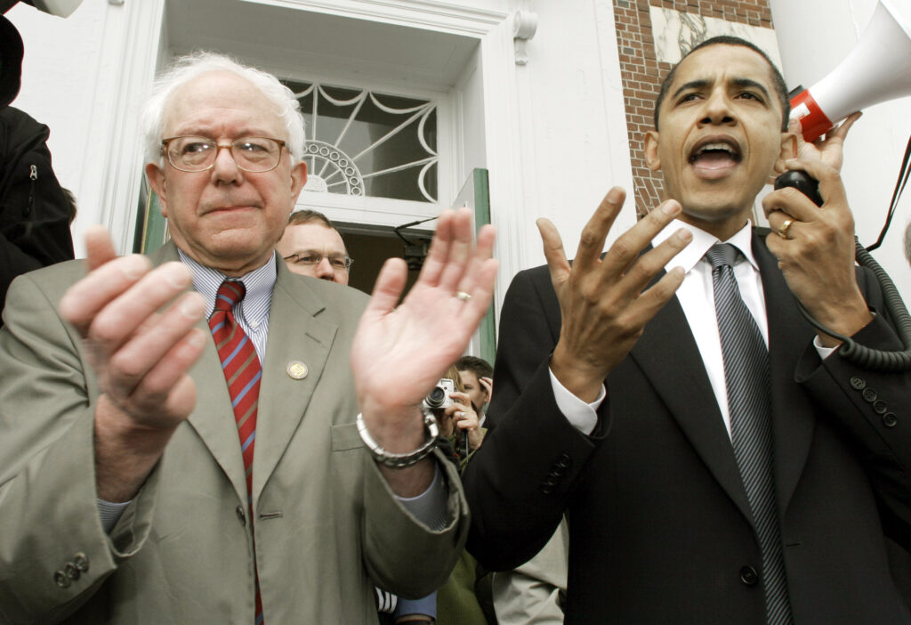 Amikor Obama még a "szocialista" Sandersnek kampányolt, 2006-ban Burlingtonban; a volt polgármesternek sikerült elnyernie a szenátori mandátumot; Fotó