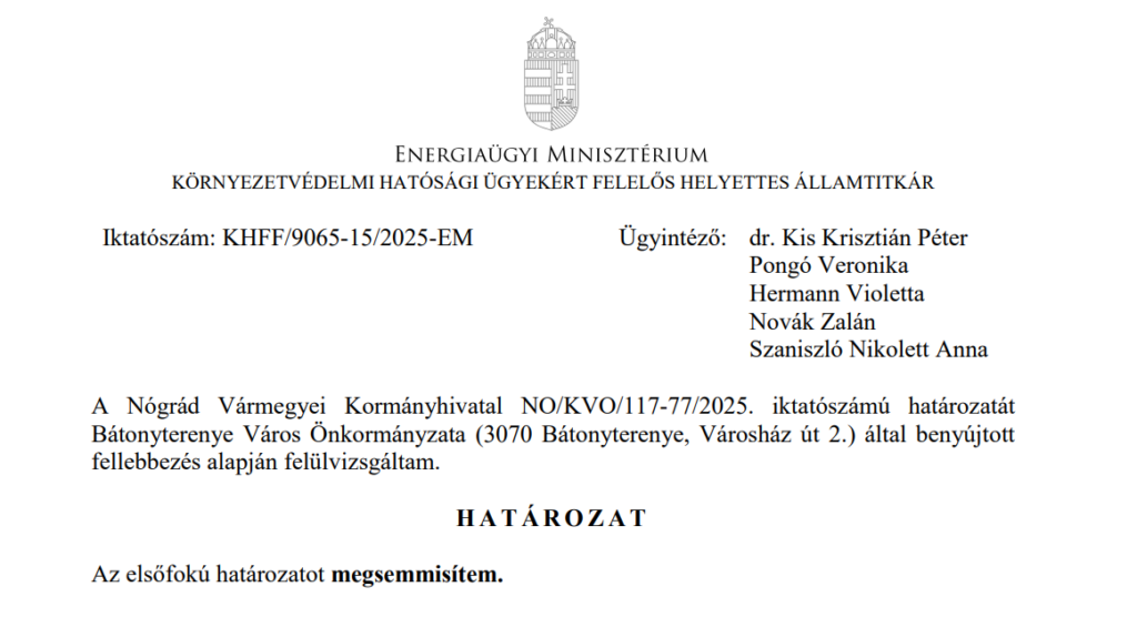 Sungeel megsemmisítőhatározat