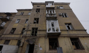 Kramatorszki épület az orosz bombatámadás után